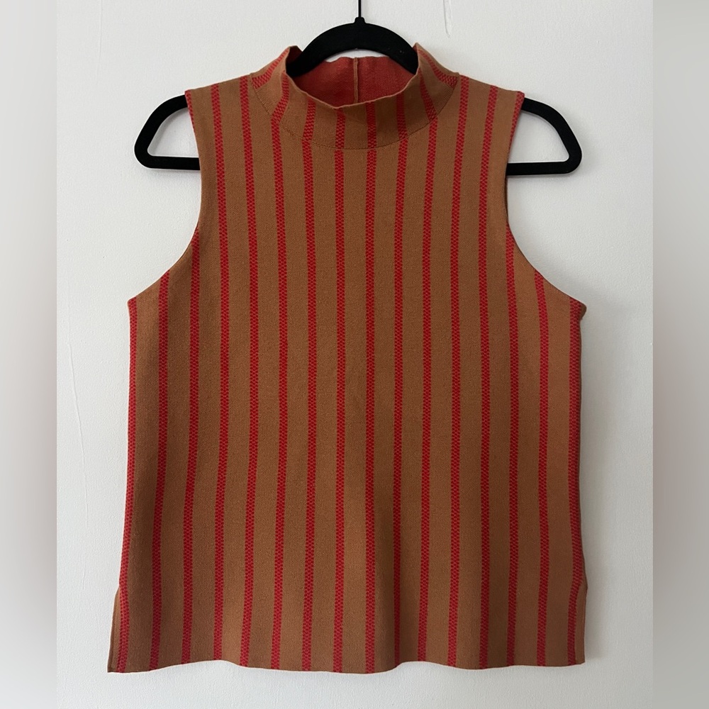 Moth by Anthropologie Top Size Medium Sleeveless Mockneck Striped Classic
